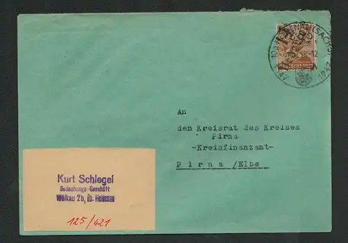 h5251 SBZ Handstempel Bezirk 14 Brief Niedersedlitz Heidenau Pirna Finanzamt