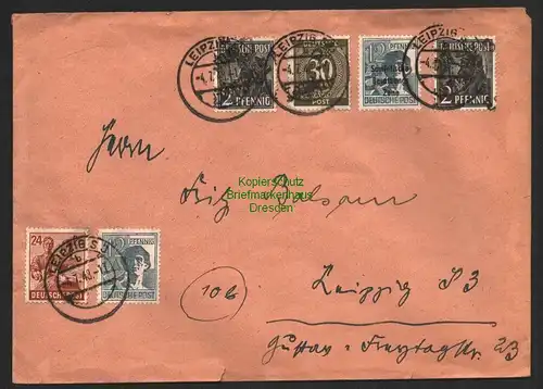 h6110 SBZ Handstempel Bezirk 27 Leipzig Ziffer 30, 2x 2 Pfg. 166 Aufgabe 4.7. So