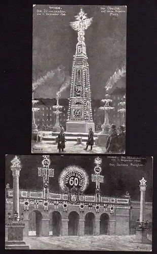 51436 2 AK Wien 1908 Obelisk Aspernplatz Illumination
