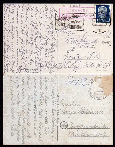 51280 2 AK Diesbar Nieschütz an der Elbe 1953 Landpoststempel