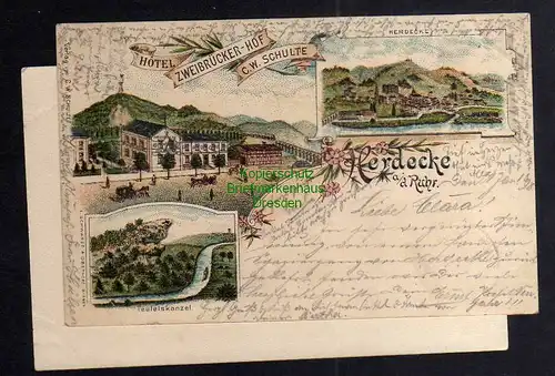 123209 AK Herdecke a. d. Ruhr Litho 1898 Hotel Zweibrücker Hof Teufelskanzel