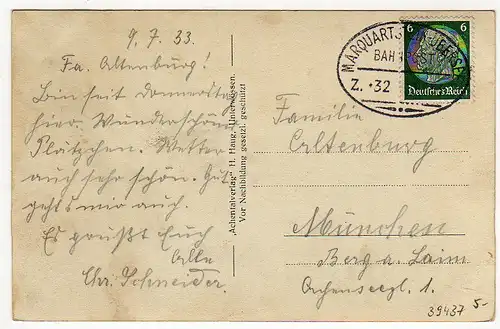 39437 AK Schleching bei Traunstein 1933 Bahnpost Marquardtstein - Übersee