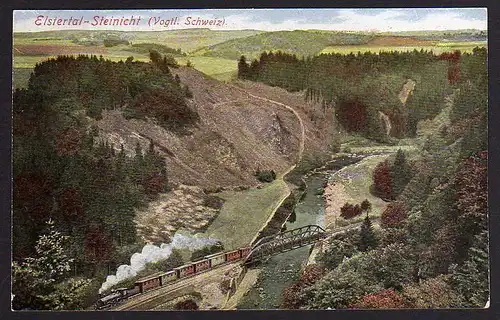 52762 AK Elstertal Steinicht Vogtl. Schweiz um 1920 Eisenbahn Brücke