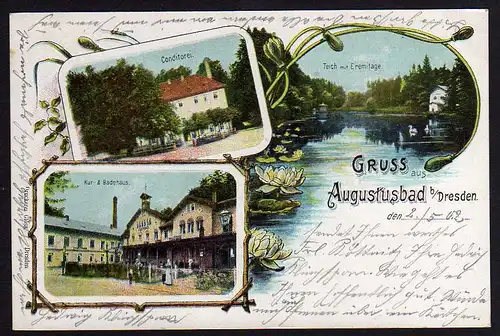 52210 AK Augustusbad Conditorei Kurhaus Badehaus 1902 Seerosen