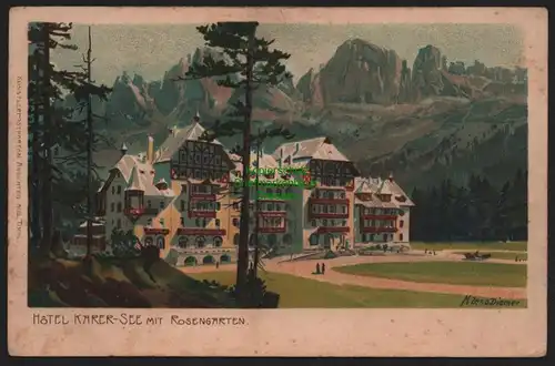 51928 AK Karer See Hotel Karersee Südtirol Italien um 1905 Rosengarten Künstler