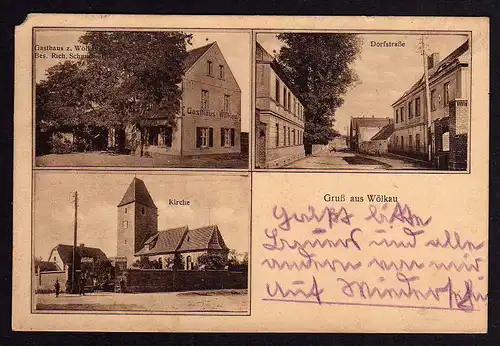 52470 AK Wölkau Leuna Gasthaus Dorfstraße Kirche 1938