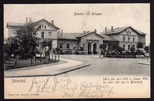 52083 AK Bitterfeld 1905 Bahnhof mit Anlagen Spruch