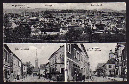 51340 AK Ingweiler Elsass 1918 Kirche Synagoge Bahnhofstraße Gemeindehaus Haupts