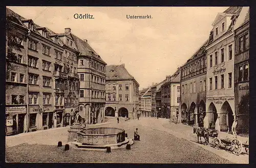 51009 AK Görlitz Untermarkt 1915 Gasthaus Brunnen Geschäfte Handschuhmacher