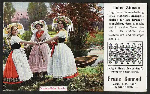25168 AK Spreewälder Tracht Werbe Karte Rosenheim Franz Konrad , gelaufen 1915
