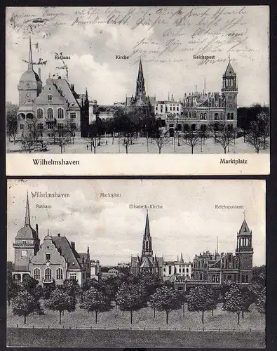 80477 2 AK Wilhelmshaven Rathaus Kirche Reichspost 1909 Sommer Winter