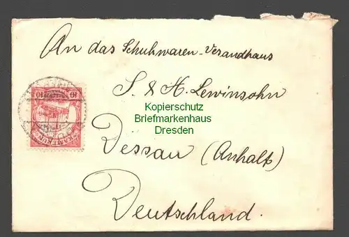 B7754 Kamerun Brief Duala 1908 an Versandhaus Lewinsohn Dessau