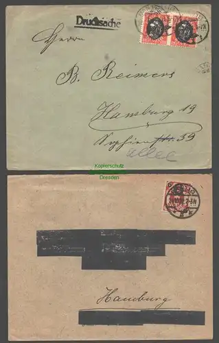 B7802 2x Brief Danzig 2x 54 MeF Drucksache 1x 106 EF 1922 nach Hamburg
