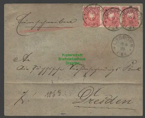 B7683 Deutsches Reich Brief Einschreiben Liesborn b. Wadersloh 1889 nach Dresden