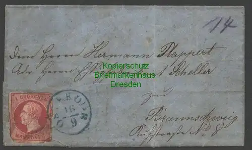 B7680 dreiseitiger Faltbrief 1860 AD Hannover nach Braunschweig