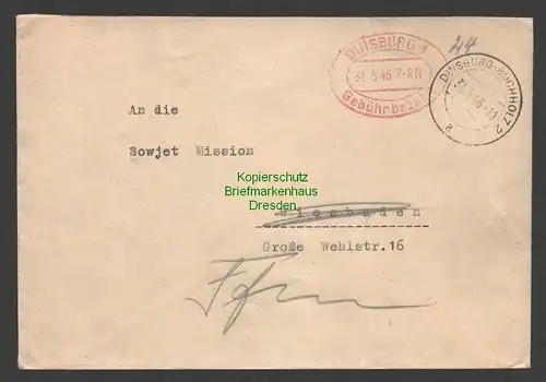 B7516 Brief Gebühr bezahlt Duisburg Buchholz 1946