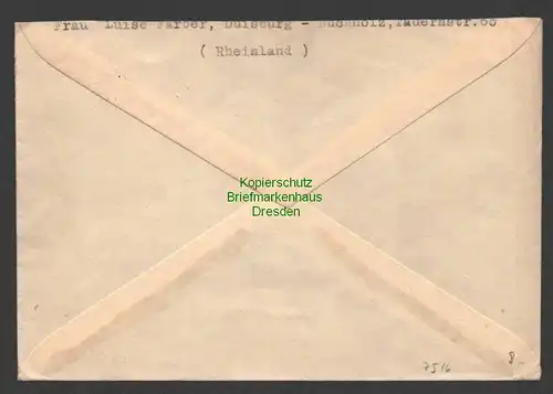 B7516 Brief Gebühr bezahlt Duisburg Buchholz 1946