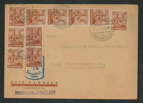h5305 SBZ Währungsreform 1948 Brief Zehnfachfrankatur Rechenberg-Bienenmühle
