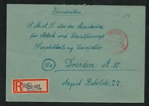 h5359 SBZ Währungsreform 1948 R-Brief Gebühr bezahlt Einschreiben Taubenheim