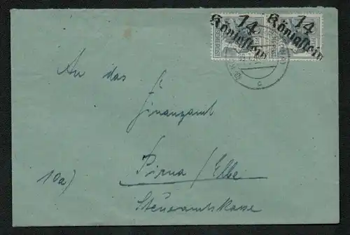 h5329 SBZ Handstempel Bezirk 14 Brief Königstein 09.7. nach Pirna Finanzamt