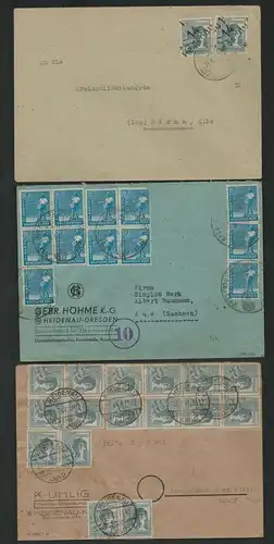 h5226 SBZ Handstempel Bezirk 14 3x Brief Dohna über Heidenau Zehnfach 12x 20 Pfg