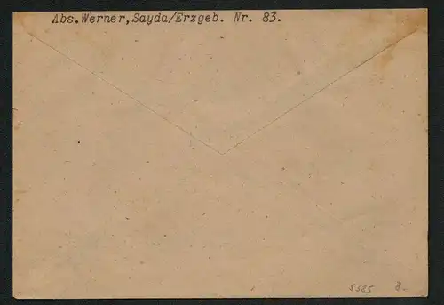 h5385 SBZ Währungsreform 1948 Brief Gebühr bezahlt Sayda über Freiberg 28.7.