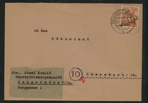 h5363 SBZ Handstempel Bezirk 14 Brief Neugersdorf an Steueramt Ebersbach