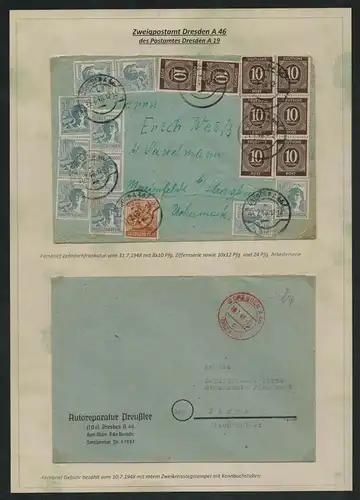 h5479 SBZ Handstempel Bezirk 14 4x Brief Dresden A46 Zweigpostamt A19 Zehnfach