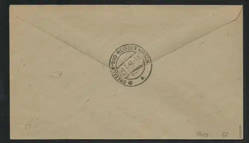 h5480 SBZ Handstempel Bezirk 14 Brief Dresden A53d 84 Pfg. 181 Pillnitz Not-R-Z