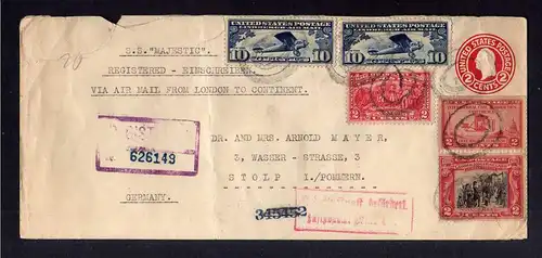 S195 Brief USA 1929 Luftpost Airmail London Germany Stolp Pommern