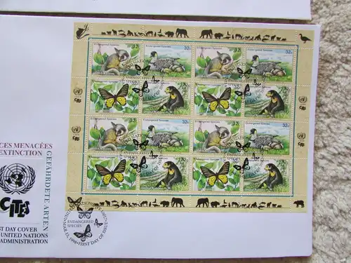 S20 UNO Kleinbogen FDC New York Genf Wien 1995 Tiere Gefährdete Arten