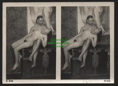 155072 AK Erotik Stereofoto um 1920 Mann Gay mit Frau