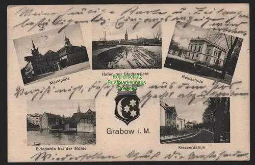 148919 AK Grabow in Mecklenburg 1913 Markt Hafen Realschule Elde bei der Mühle K