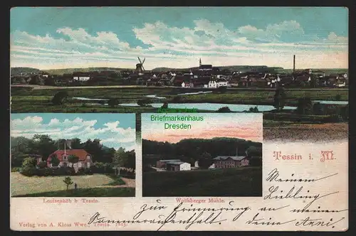 155005 AK Tessin i. Meckl. Um 1905 Panorama Windmühle Wolfsberger Mühle Luisenhö