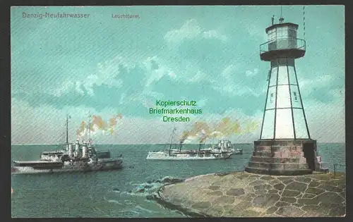 146995 AK Danzig Neufahrwasser um 1910 Leuchtturm Schiffe Mole
