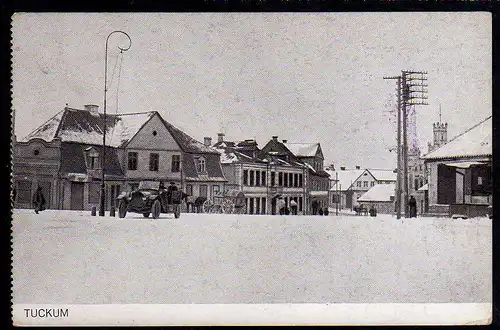 60767 AK Tuckum Tukums Kurland Markt im Winter 1917 K.u.K. Etappenmagazin