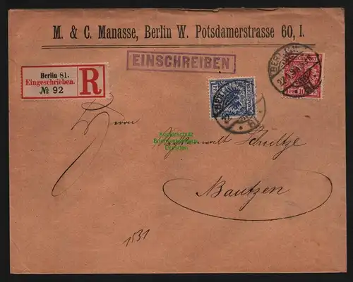 B12002 Brief DR Krone Adler 1899 47 48 Einschreiben Berlin nach Bautzen