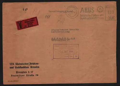 B11914 DDR Brief Verwaltungswertpost Niedersedlitz 1955 blauer Freistempel ABUS