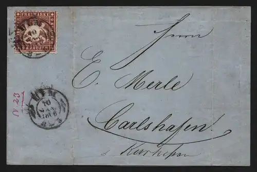 B11760 Brief Württemberg 28a Ulm 1866 nach Carlshafen gepr. Irtenkauf BPP