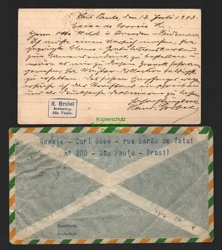 B7316 Brief Luftpost Brasilien Sao Paulo Ganzsache 1903 Rio de Janeiro