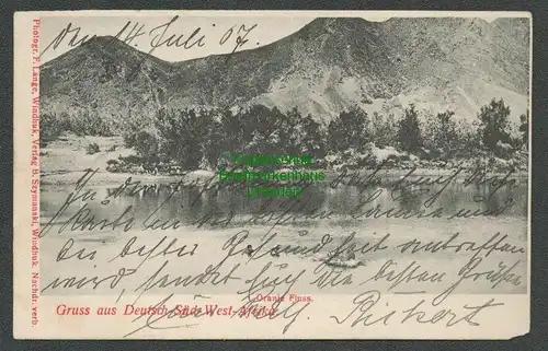 B6754 AK Deutsch Südwestafrika Feldpost Windhuk 1907 Oranje Fluss Landespolizei