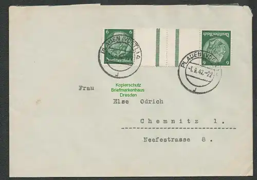 B6428 Brief Deutsches Reich mit Zusammendruck KZ 22.5 Hindenburg 1942