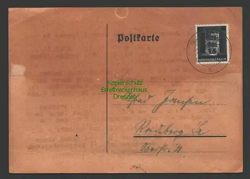 B7366 Lokalausgabe Glauchau 3 bedarfsverwendet auf Postkarte 22.7.45 Mi. 400.-