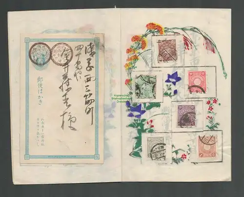 B6499 kleines Heft Imperial japanese Postage Stamps and Cards um 1900 4 Seiten