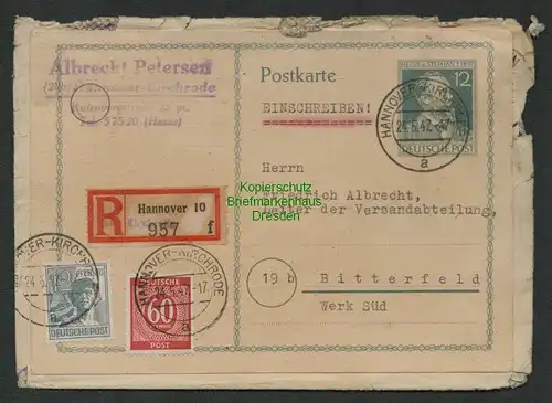B6976 R-Brief Alliierte Besetzung Stephan Ganzsache Frankatur aufgeklebt 1947