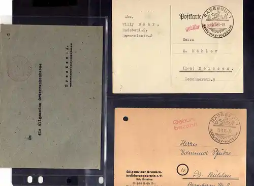 B676 2x SBZ Brief Karte Gebühr bezahlt 1945 Raguhn an Meldeamt Zittau nach Meini