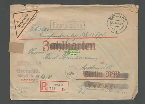 B6585 Brief SBZ Berlin 1948 Nachnahme Versandstelle Postsache Minutenstempel Dr