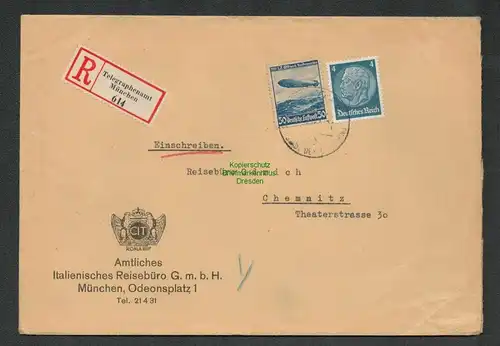 B6429 Brief Deutsches Reich 1937 Telegraphenamt München Nach Chemnitz