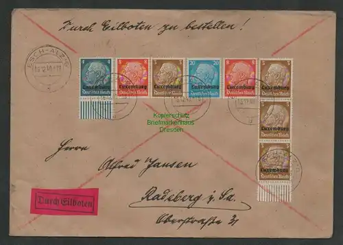 B6924 Brief Eilboten Esch-Alzig Alzette 1940 Luxemburg nach Augustusbad