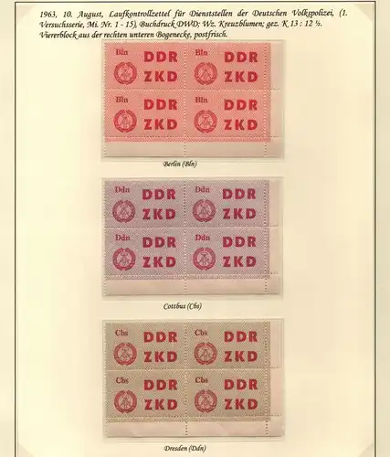 B13814 DDR ZKD 4x C 1 - 15 ** postfrisch je Eckrand Viererblock Ecke unten recht
